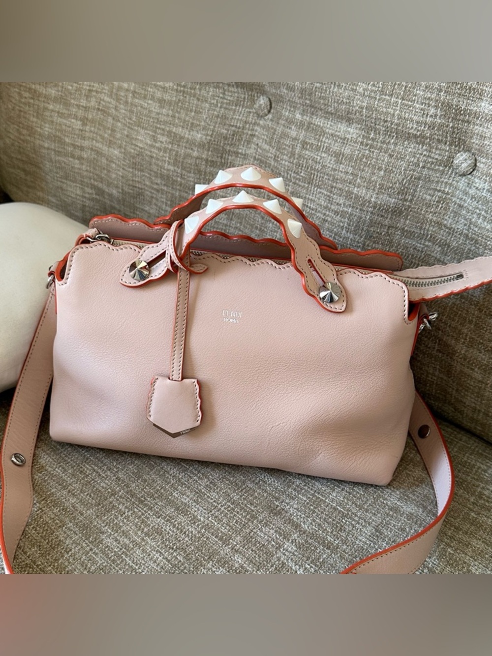 FENDI PINK VITELLO DOLCE STUDDED BY THE WAY SHOULDER BAG